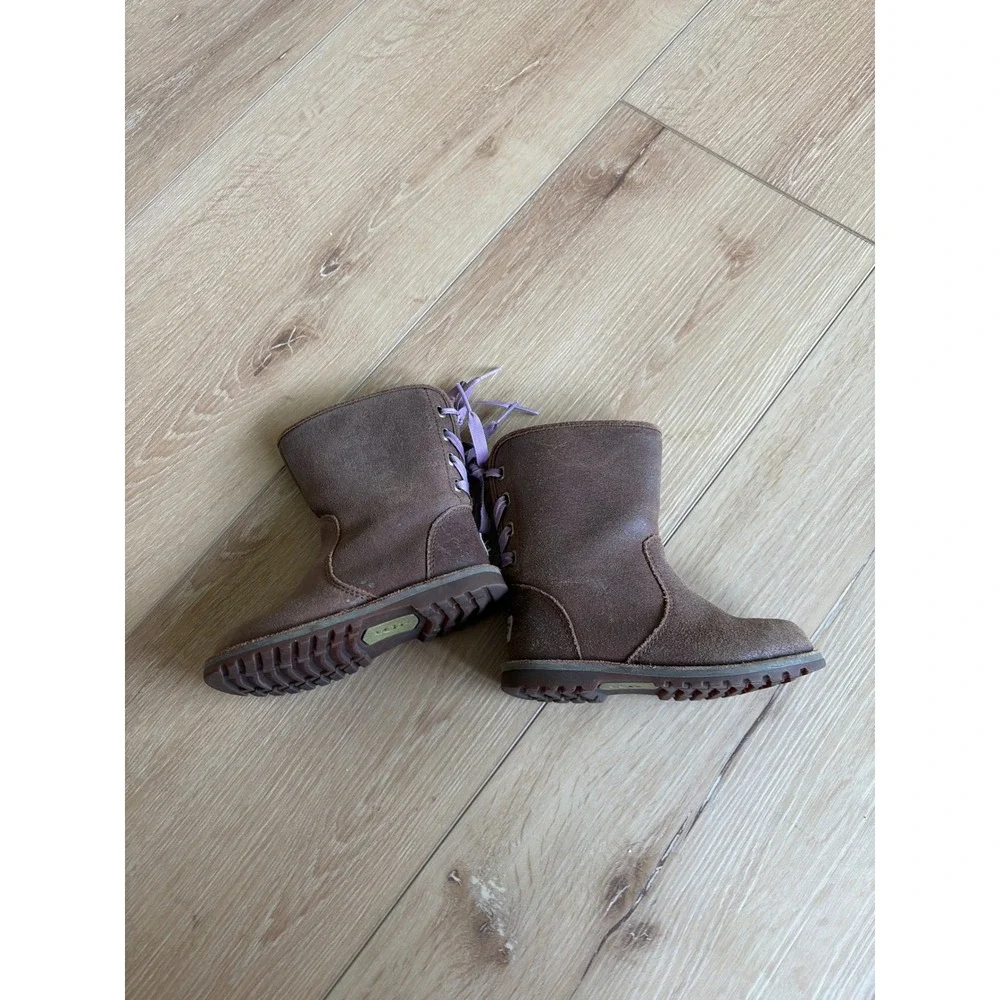 UGG Australia Kids Brown Suede Ribbon Lace Back‎ Zip Boots toddler size 8